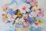 Pink Hibiscus Blue Hydrangeas
